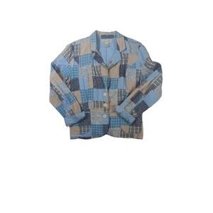 Bamboo Traders Patchwork Blue Chambray and Khaki Button Down Blazer Jacket in XL